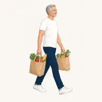 Illustration: Zwei volle Einkaufstaschen werden aufrecht und ohne Mühe getragen