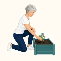 Illustration: Aufrechte, stabile Haltung bei der Gartenarbeit am Hochbeet