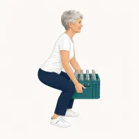 Illustration: Getränkekiste wird mit gebeugten Knien und geradem Rücken vom Boden gehoben