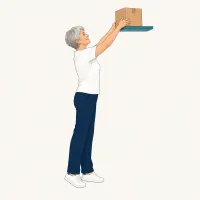 Illustration: Karton wird mit gestreckten Armen in ein hohes Regal gestellt